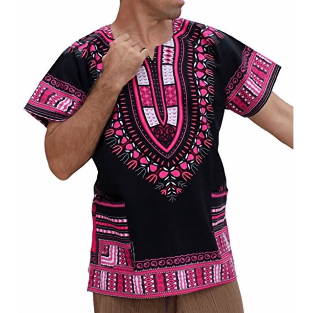 Men's Plus Size African Dashiki Print Ethnic Top Traditional Tribal Pattern Short Sleeve Oversized Casual Shirt