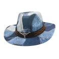 thumbnail image 1 of Milaget Patchwork Cowboy Hat Comfortable Sun Protection Hat for Cosplay Travel Beach Light Blue, 1 of 9