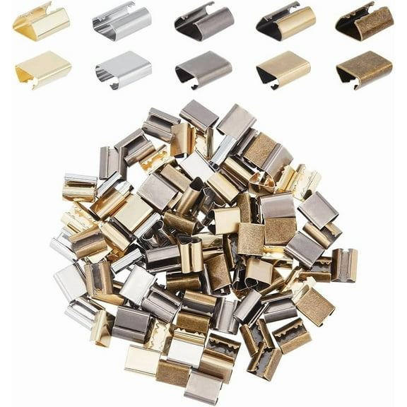 150pcs Leather Rope Clips 5 Colors Foldable Cord String Ends Fasteners 12x10mm Metal Crimp Ends Clasps for DIY Handicraft Leather Adjustable Loops Lanyard Tassel Jewelry Findings