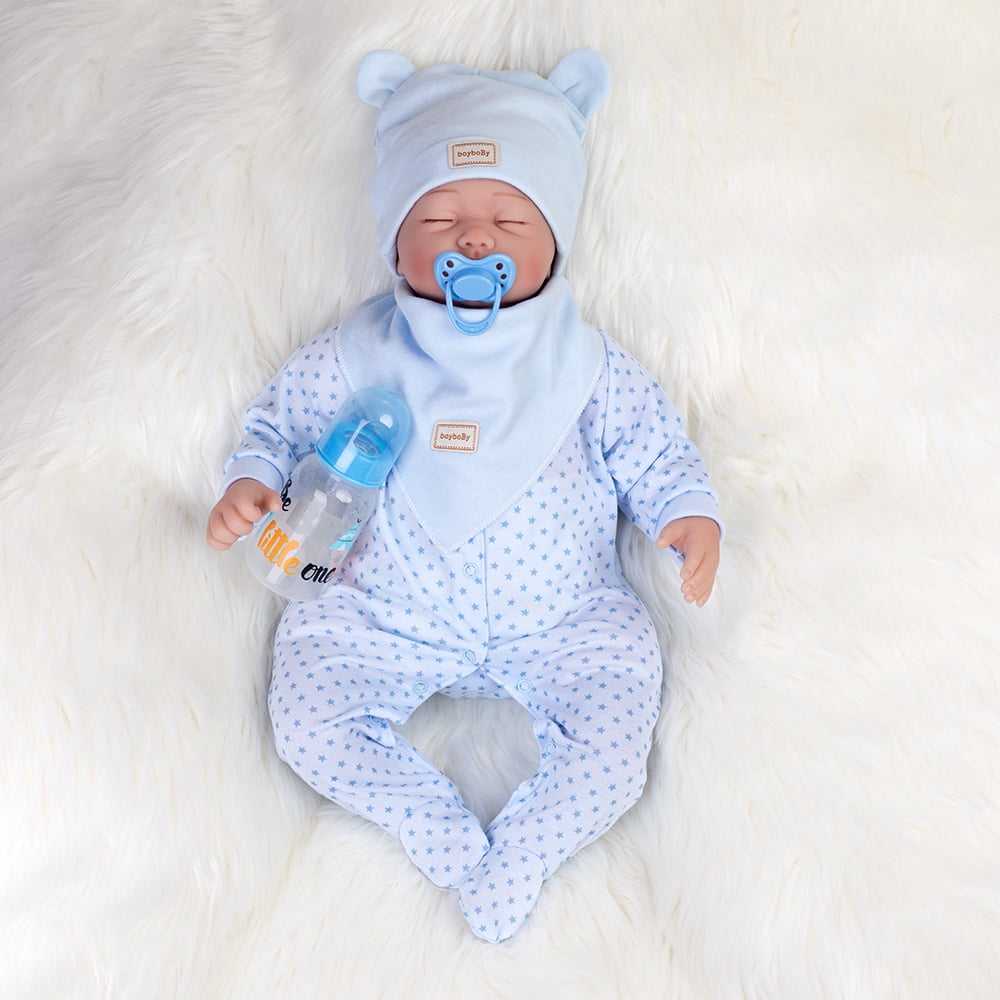 Handmade Lifelike Reborn Baby Dolls Soft Cloth Body Newborn Boy Doll Closed Eyes Doll with Accessories