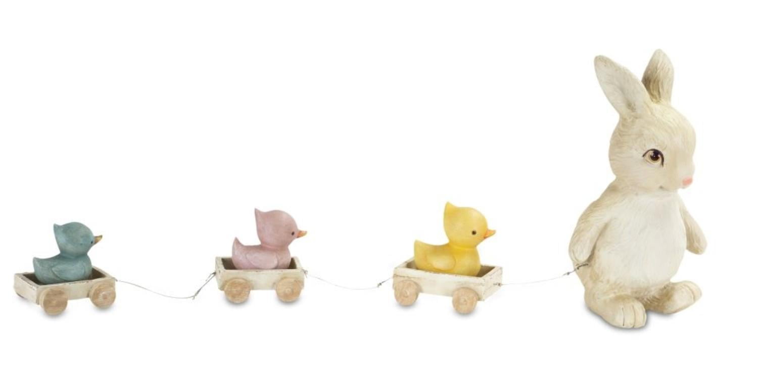 Pack of 2 Bunny Rabbit Pulling Duckling in Wagons Easter Tabletop Decorations... by Melrose