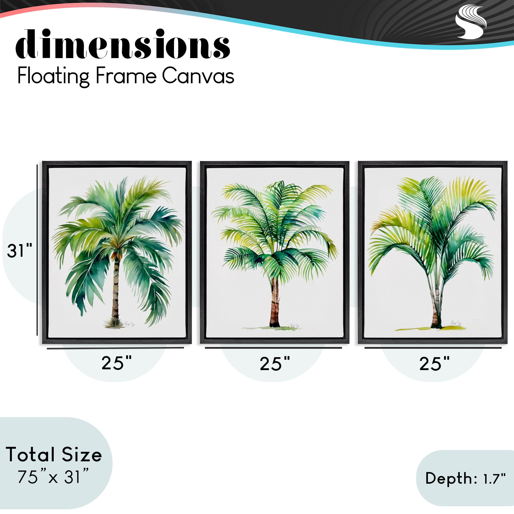Stupell Industries Exotic Lagoon Palms 3 Piece Black Framed Floater Canvas Set, design by Shelly Craig