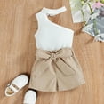thumbnail image 4 of Baby Boys Girls Gifts Toddler Baby Girls Fashion Cute Solid Color Sloping Shoulder Halterneck Top Belt Shorts Suit Going Out Outfits for Girls, 4 of 9