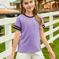 thumbnail image 5 of Abcomgle Girls Tshirts 7-8 Years Old Summer Short Sleeve Toddler Girls T-Shirts Striped Colorblock Tshirt Trendy Crewneck Cotton Preppy Tee Tops Girls 1-2 Years,Purple, 5 of 8