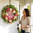 thumbnail image 5 of Summer Peach Wreath for Front Door 24 Inch, Artificial Pink Rose & White Peony Floral Wreath with Welcome Sign, Faux Greenery Farmhouse Door Decor for Indoor Outdoor Home Porch Wall, 5 of 7