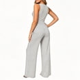 thumbnail image 5 of Women's 2 Piece Business Casual Outfits Striped Button Up Sleeveless Tank Tops with Pants Comfy Set White XL(XL), 5 of 7