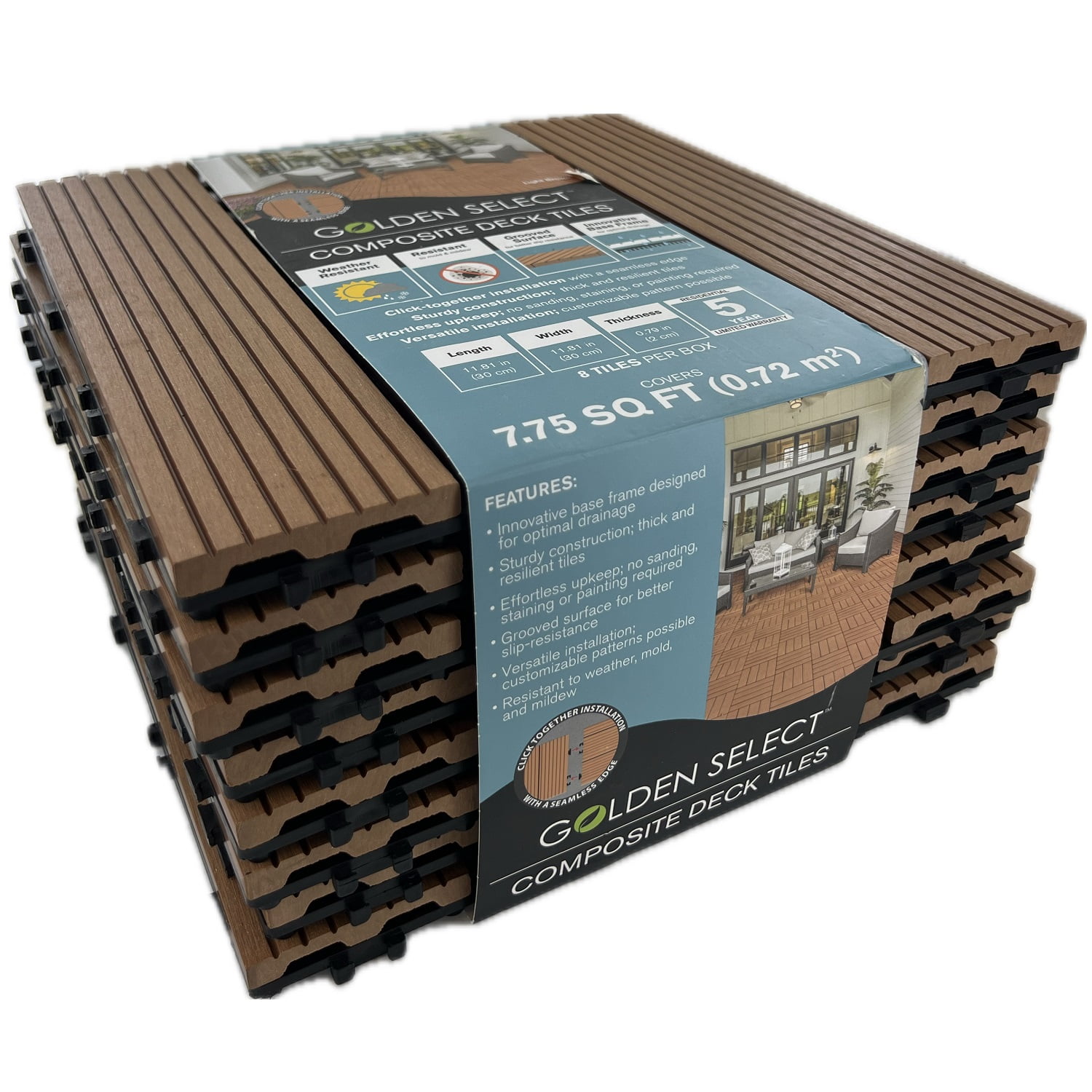 Golden Select Composite Deck Tile, Light Brown, 8 Count (7.75 Square Feet Total)
