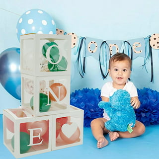 1st Birthday Balloon 'One' Boxes for 1 Year Old with 24 Balloons - Baby First Birthday Decorations Clear Cube Blocks 'One' Letters As Cake Smash