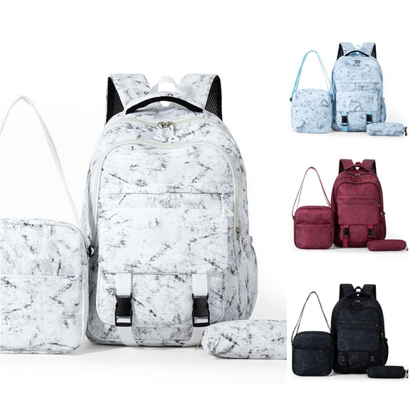 UJNDER Large Capacity 3 Piece Backpack with Print for High School Middle School Students Travel and Everyday Use,White,Large