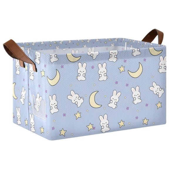 Yayeee Foldable Storage Basket for Shelves Waterproof Cloth Bins with Handles, Blue Cartoon Rabbit Pattern