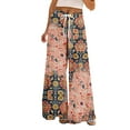 thumbnail image 2 of Petite High Waisted Wide Leg Palazzo Pants, Summer Casual Boho Beach Style, Polyester Spandex, Pink 3XL, Size S-3XL, 2 of 7