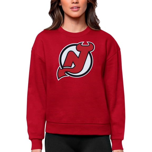 Women's Antigua Red New Jersey Devils Primary Logo Team Logo Victory Crewneck Pullover Sweatshirt