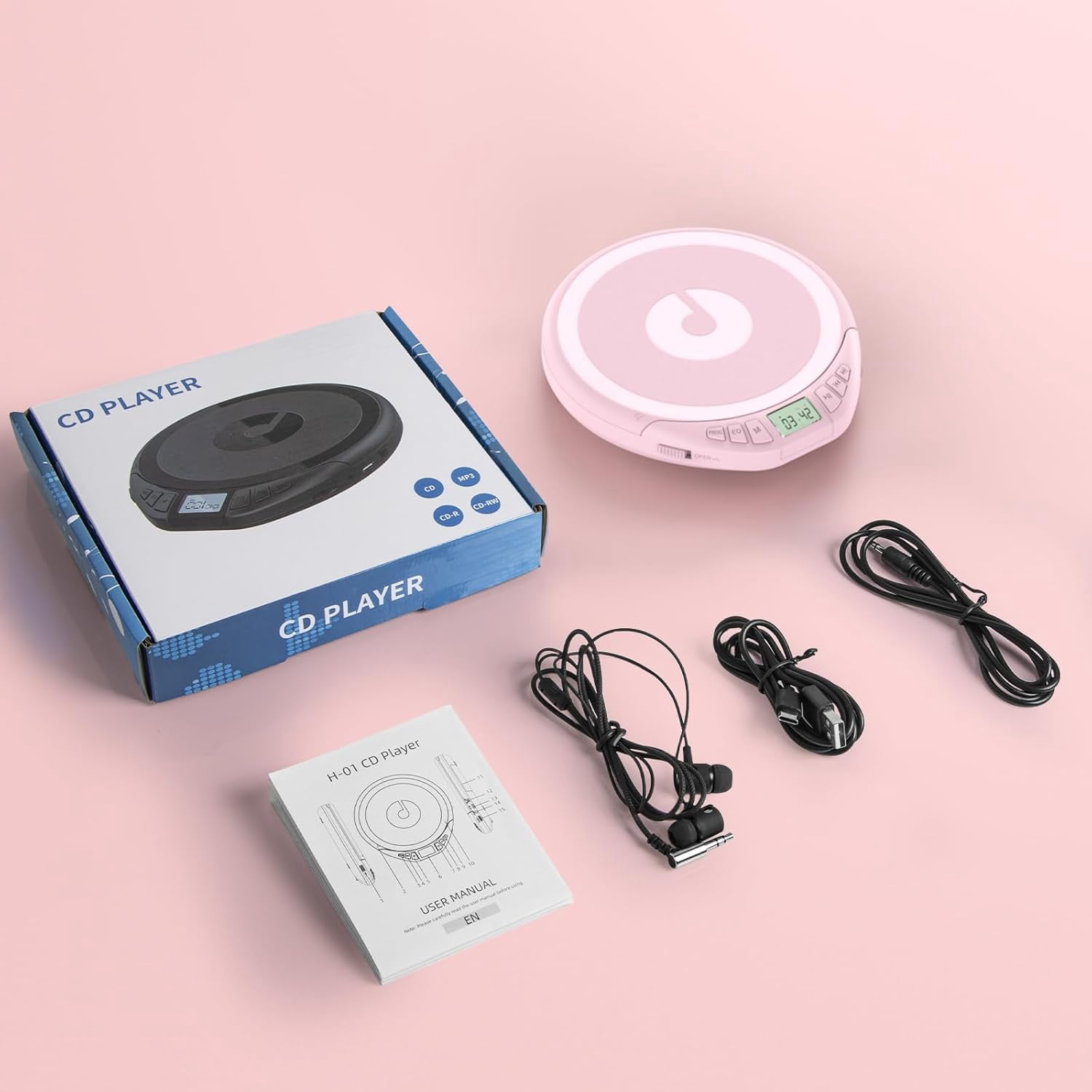 Gueray CD Player Portable CD Discman: with Earphones Portable CD Player for Car with Anti-Skip Shockproof Personal CD Player with LCD Display