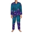 thumbnail image 3 of Susaid Purple and Green Glitter Print Men's Long Sleeve Pajama Set, Two-Piece Button-Down Loungewear PJs Set, Comfortable Sleepwear for Relaxation-X-Large, 3 of 7