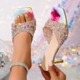 thumbnail image 2 of Xucatan Women's Sequined Mule Heels, Sparkly Open Toe High Heels with Chunky Platform, Glitter Embellished Party Sandals, Metallic High-heeled Shoes Evening Shoes for Wedding Date Gift, 2 of 9