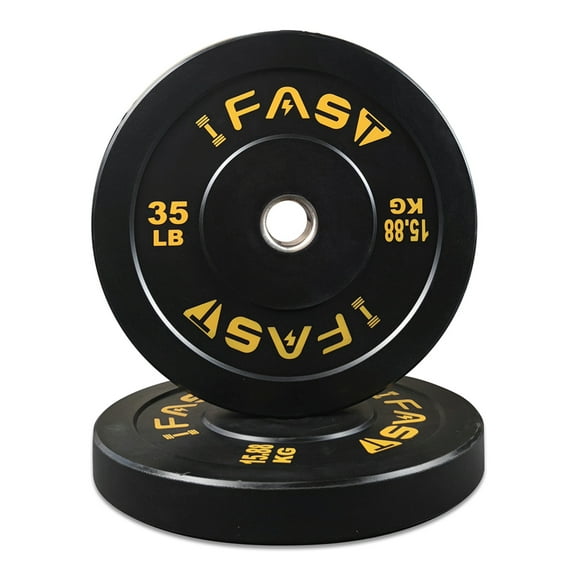 Olympic Bumper Weight Plates 35lb Pair - Rubber Weightlifting Plates with Steel Insert - 2 Inch Center Hole - CrossFit, Home Gym