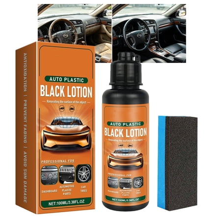Auto Plastic Restorer Kit, Ceramic Trim Coating Black Lotion with Applicator Sponge, Long-Lasting Car Detailing Shine