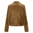 thumbnail image 6 of Jackets for Women Suede Leather Fringe Long Sleeve Cropped Jacket 2025 Casual Trendy Cowgirl Motorcycle Denim Jacket Z001-Brown L, 6 of 9