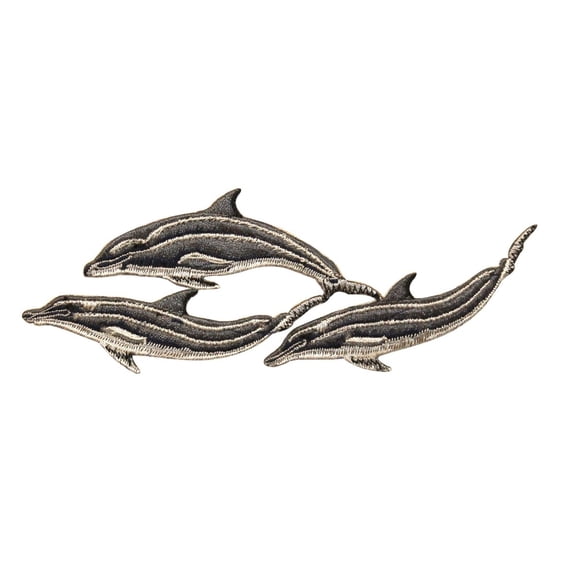 ID 0291 Pod of Dolphin Patch Porpoise Mammal Embroidered Iron On Badge Applique