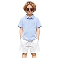 thumbnail image 6 of Kids Athletic Polo Shirt Fashion Stripe Graphic Printed Pullover Toddler Kids Shirts Chest Pocket Summer Holiday Tops Z03 Sky Blue 4 -5 Years, 6 of 8