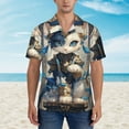thumbnail image 4 of Goofa Exotic Blue Cat Hawaiian Shirt for Men, Unisex Summer Beach Casual Short Sleeve Button Down Shirts,Aloha Tropical Floral print shirt-, 4 of 9