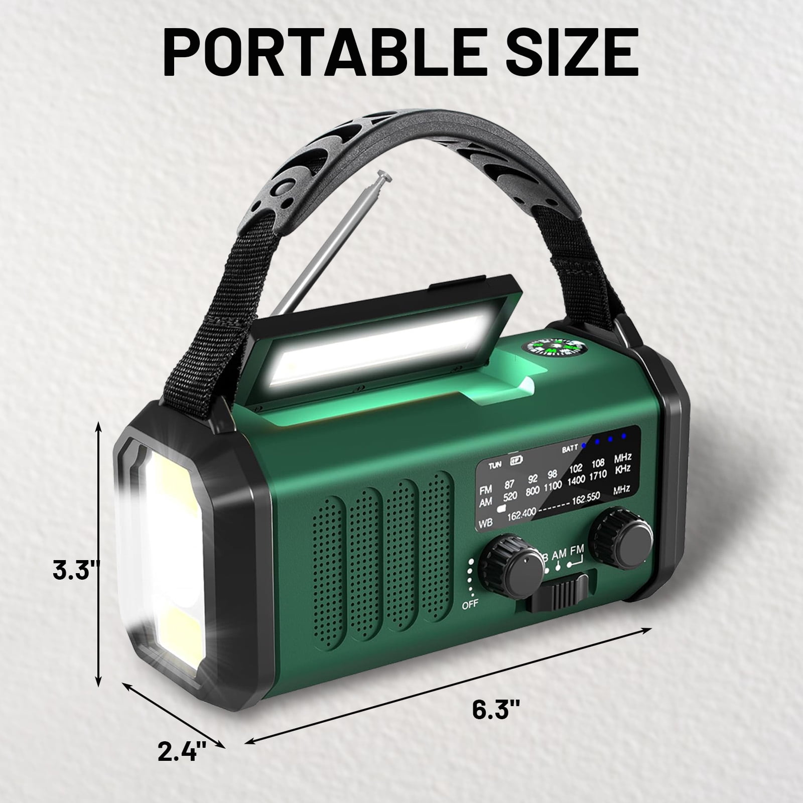 Geemuslly 10000mAh Hand Crank Emergency Radio,NOAA/AM/FM Weather Radio with Type-C Charge, Solar Charging, SOS, 3 Modes LED Torch, Reading Lamp, Compass for Camping, for Indoor Outdoor Emergencies