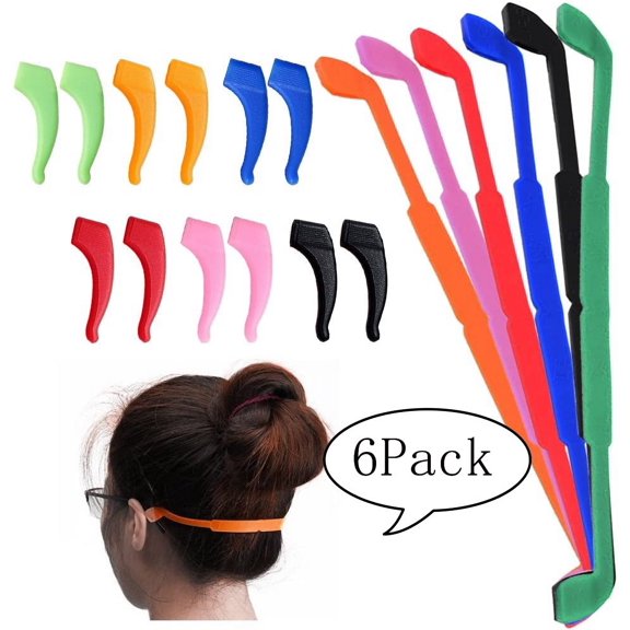 LNKOO 6 Pack Anti-Slip Silicone Glasses Straps with 6 Pairs Ear Grip Hooks, Soft Eyewear Retainer Eyeglasses Holder for Kids Adult Sports - Black, Red, Orange, Pink, Blue, Green
