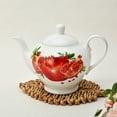 thumbnail image 3 of STP GOODS Sweet Pomegranate Porcelain Teapot in Gift Box 40.6 fl oz (1.2 L) Floral Kitchen Teapot for Loose Tea Tea Pot Tea Brewer Tea and Coffee Pot Kettle for Blooming Teas, White Red, 3 of 4