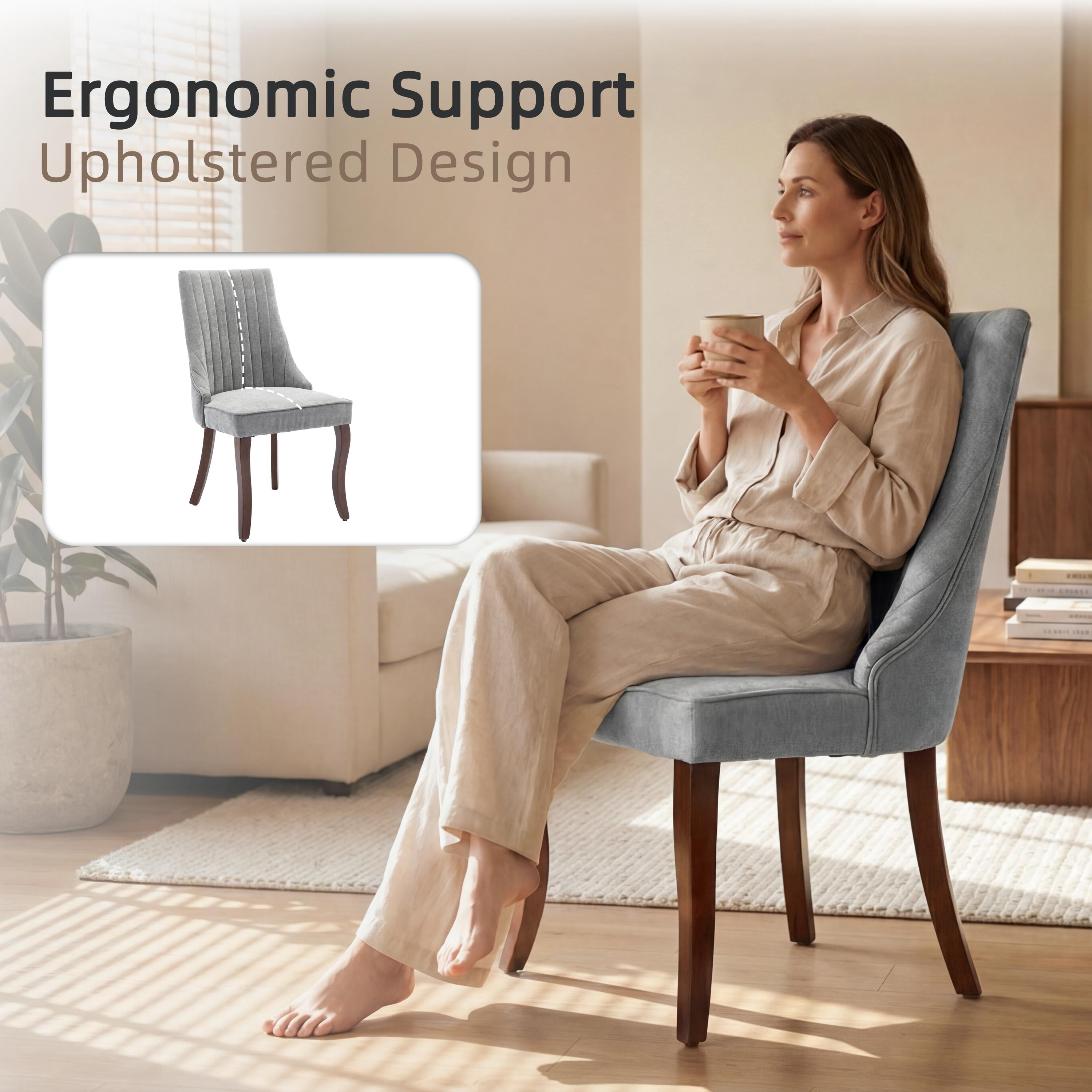 Dining Chairs Set of 4, PAPROOS Velvet Upholstered Dining Chairs, Farmhouse Accent Chair Side Chair with High Backrest and Solid Wood Legs, Kitchen Chair for Dining Kitchen Living Room, Gray