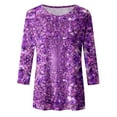 thumbnail image 4 of Womens Summer Tops Sequin Casual Printed Round Neck Loose Sleeved Quarter Sleeved T Shirts for Women Purple XXL, 4 of 5