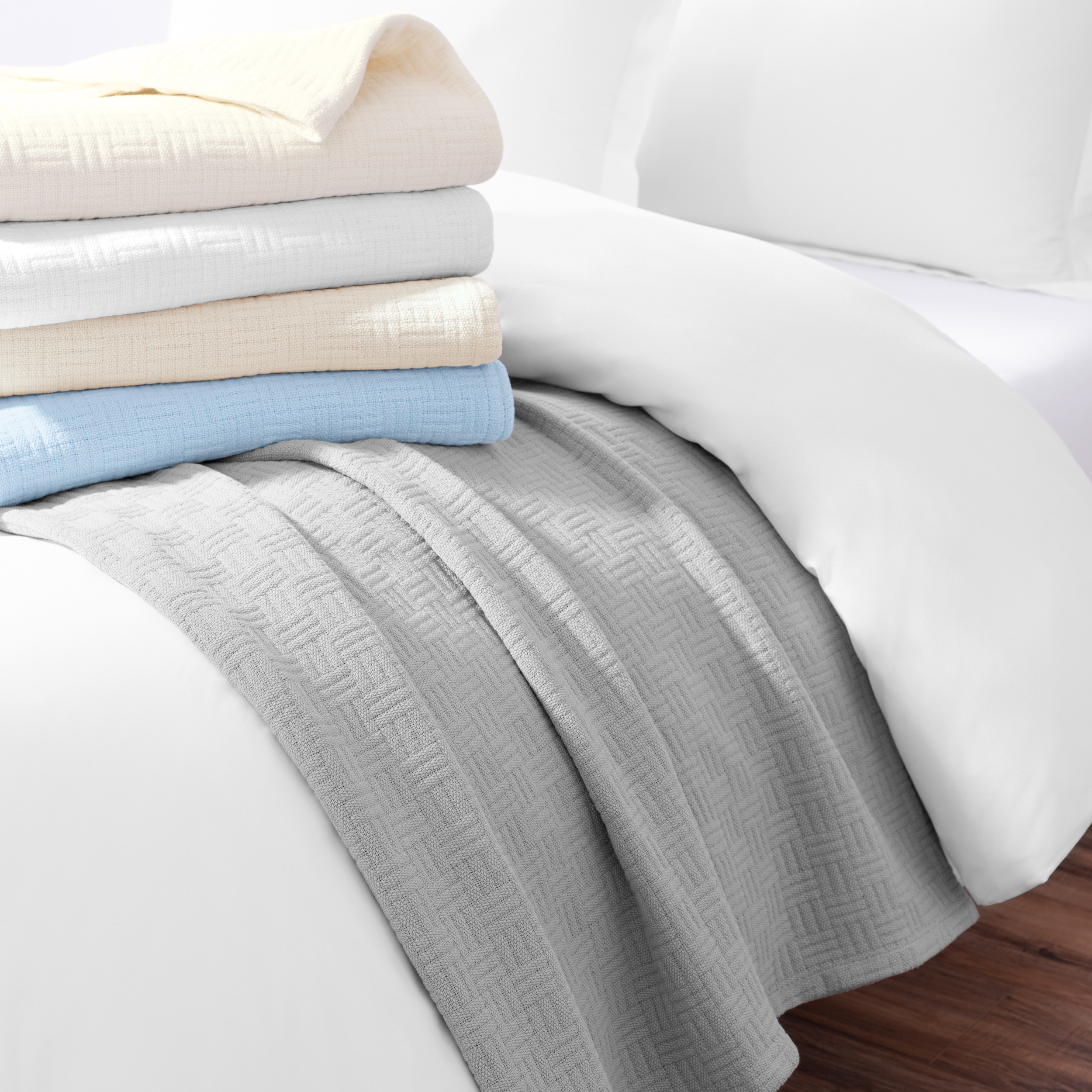 Host & Home 100% Cotton Basketweave Throw, Lightweight Blanket, 300GSM, 50x70, Light Grey