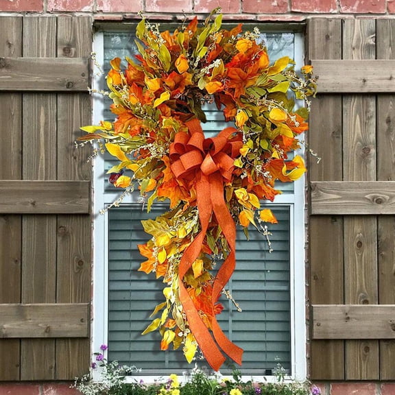JIAnyrg Fall Wreath 23.6in-Tall Hanging Artificial Flowers Garland for Front Door Porch Thanksgiving Harvest Outdoor Festival Parties Decor