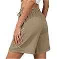 thumbnail image 5 of ibuvkizy Bermuda Shorts Womens Cotton Linen Elastic Waist Drawstring Pull on Solid Color Summer Beach Shorts with Pockets, 5 of 5