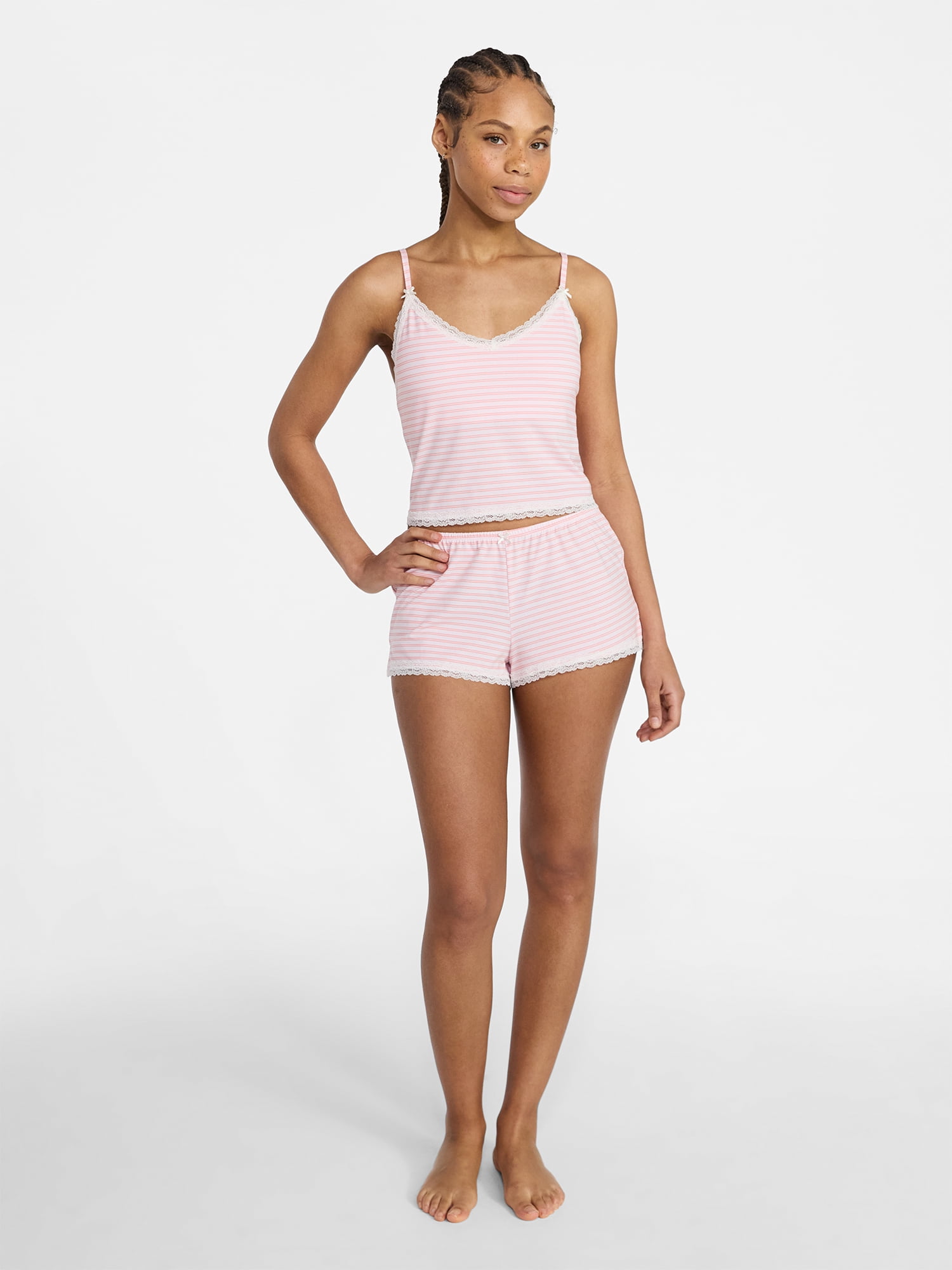 No Boundaries Lace Cami and Shorts Sleep Set, 2-Piece, Women's XXS-3X