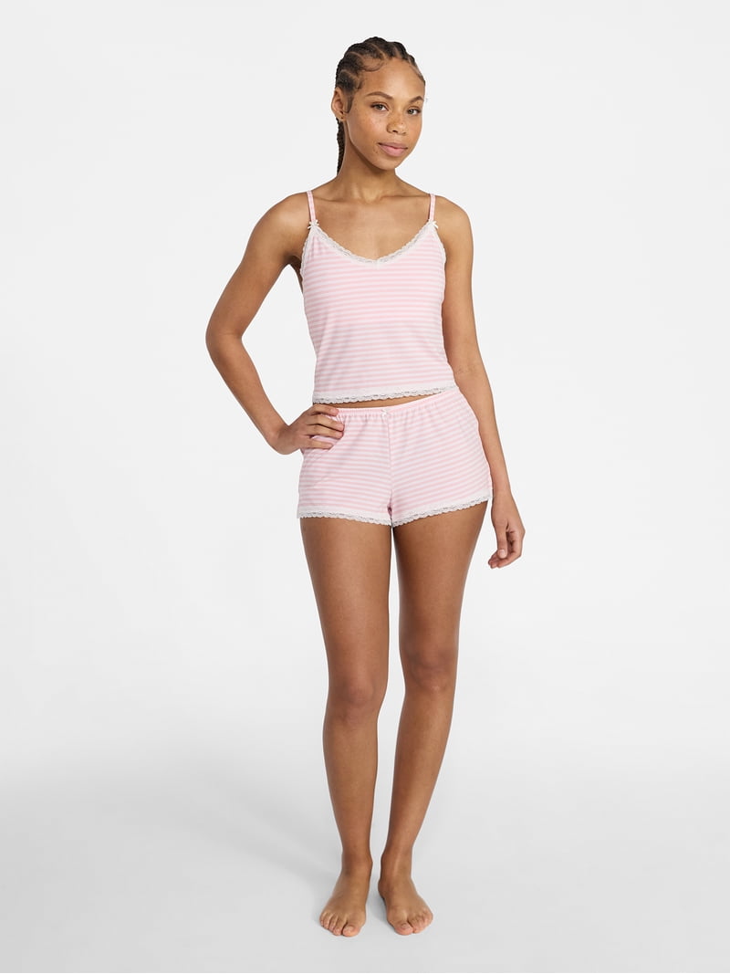 No Boundaries Lace Cami and Shorts Sleep Set, 2-Piece, Women's XXS