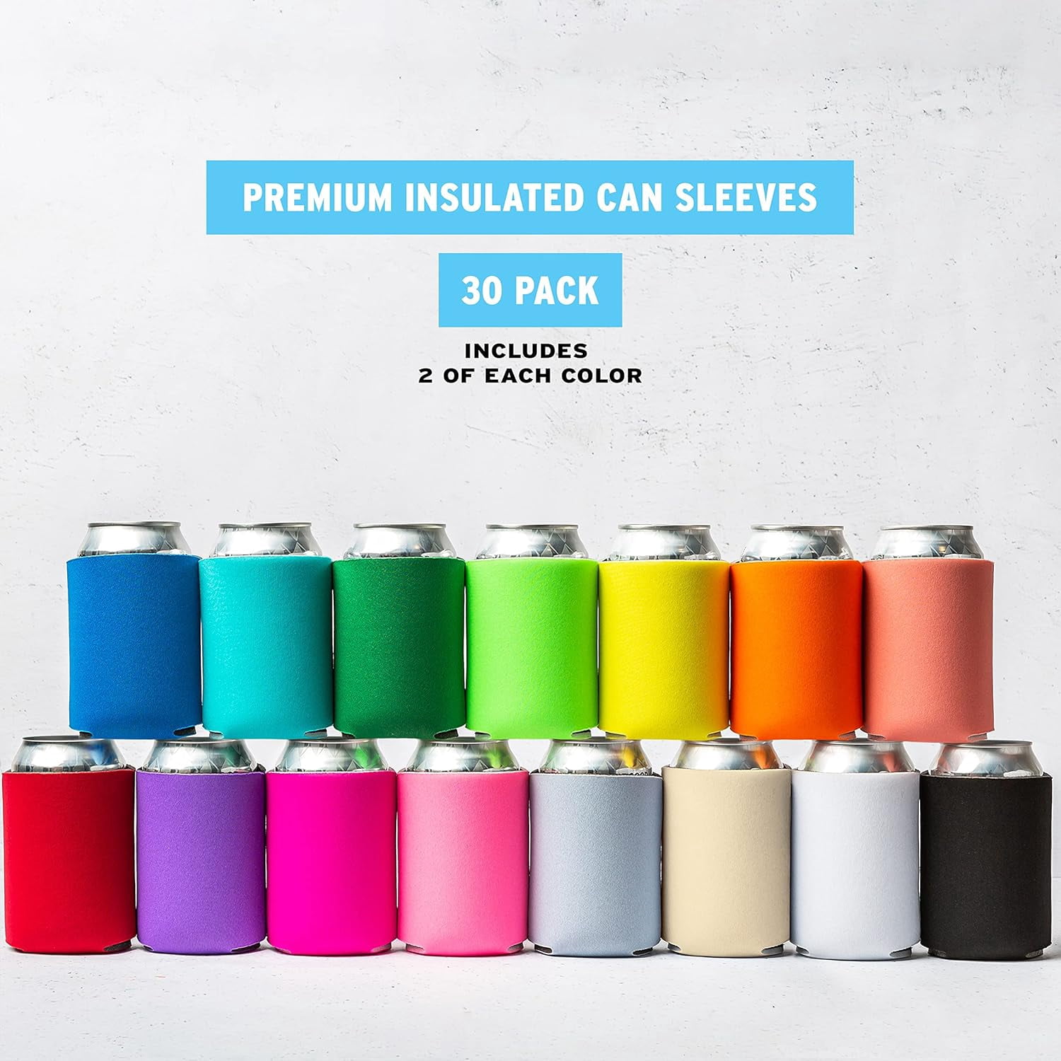 Blank Beer Can Coolers Sleeves (30-Pack) Soft Insulated Beer Can Coolies - HTV Friendly Plain Koolies in Bulk for Soda, Beer & Water Bottles - Coolie Blanks for Vinyl Projects & Wedding Favors