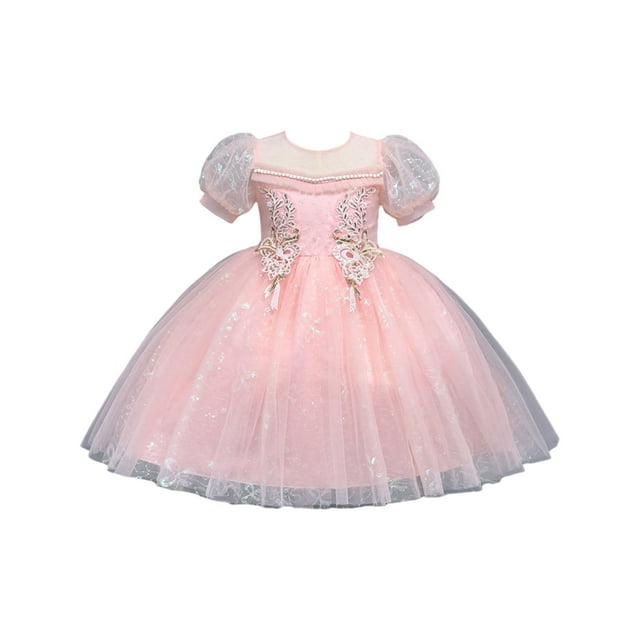 FAIWAD Robe Princesse à Manches Courtes pour Filles, Broderie en Dentelle, Robe en Tulle à Volants pour Fête d'Anniversaire