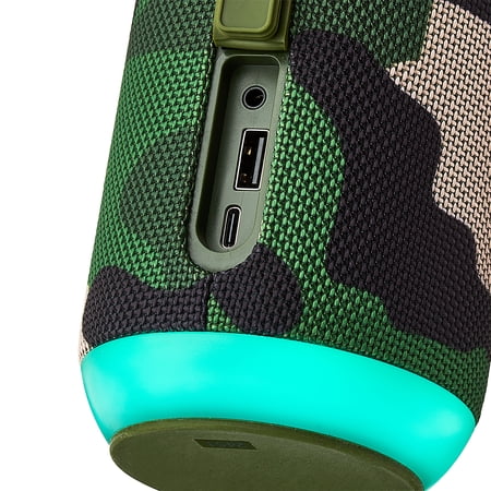 ONN LARGE RUGGED SPEAKER WITH BLUETOOTH WIRELESS TECHNOLOGY AND LED LIGHTING, CAMO