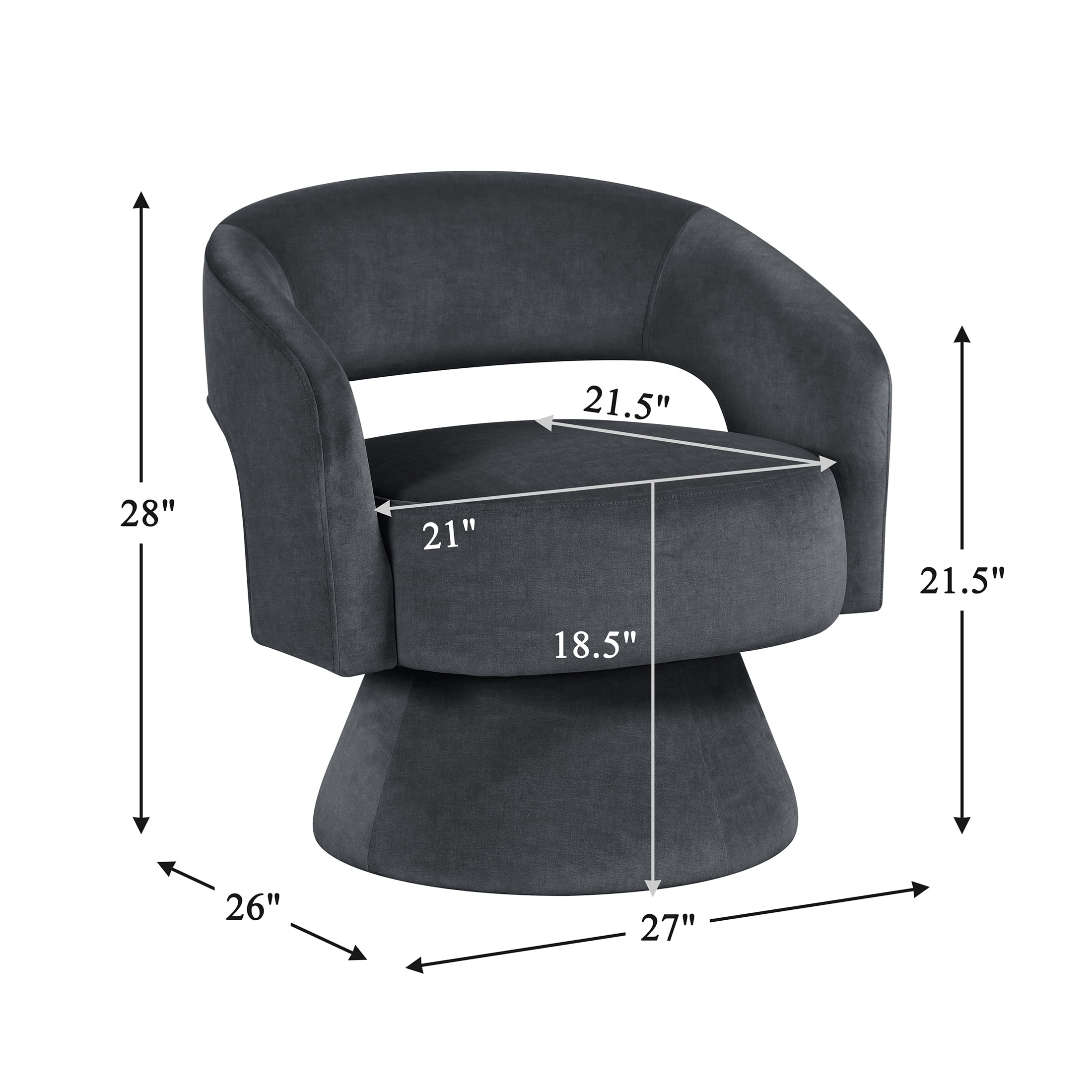 OakvillePark Alderwyn Velvet Swivel Chair with Round Base, Dark Gray