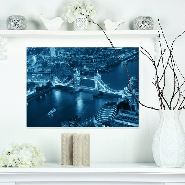 Vue Aérienne de la Nuit de Londres Bleue - Impression sur Toile