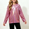 thumbnail image 5 of Xdegoge Teen Kids Girls Metallic Shiny Shirt Long Sleeve Holographic Pullover Tops Dance Performance Wear Sparkle Festival Outfit, Size 12-13, 5 of 5