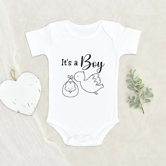 Newbabywishes - It's A Boy Stork Baby Clothes for Boys - Gender Announcement Baby Clothing