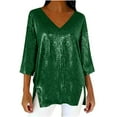 thumbnail image 3 of AnuYalue Sequins Tops for Women 3/4 Sleeve V Neck Blouses Casual Shirts Fashion Party Holiday Shirt Tunic Tshirt, 3 of 7