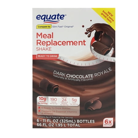 Equate Dark Chocolate Royale Meal Replacement Shakes, 11 Oz, 6 Ct