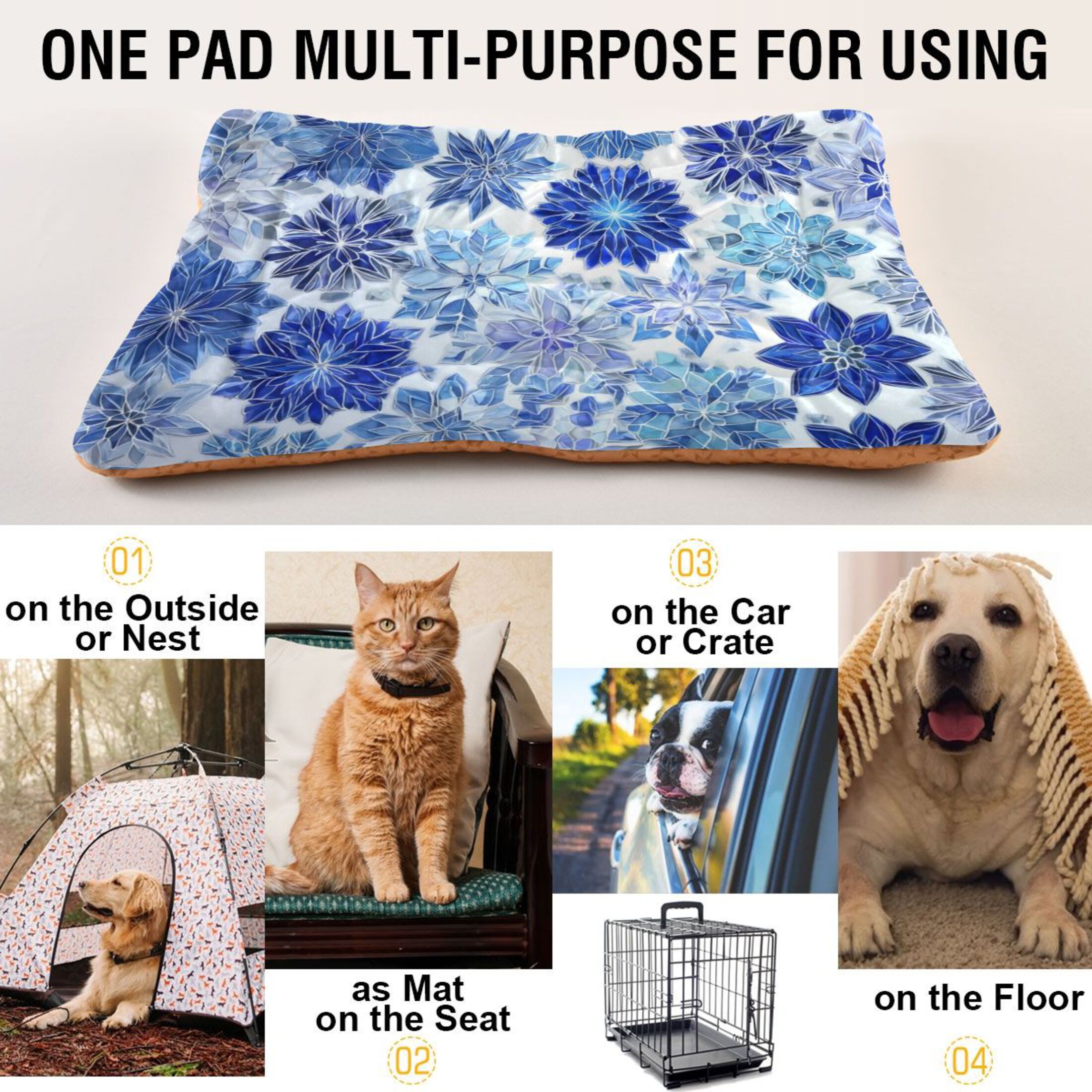 Cozy Mat Pet Bed Indoor Outdoor Warm Soft For Cat Dog Puppy(S/M) Snowflake