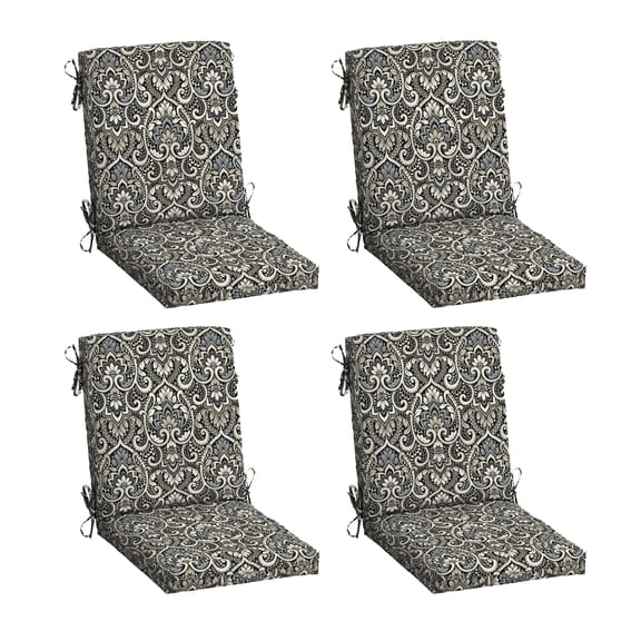 ARDEN 4-Pack Patio Dining Outdoor Chair Cushions, 20x44, Rain-Proof Seat Pad, Fade-Resistant Outdoor Black Aurora Damask