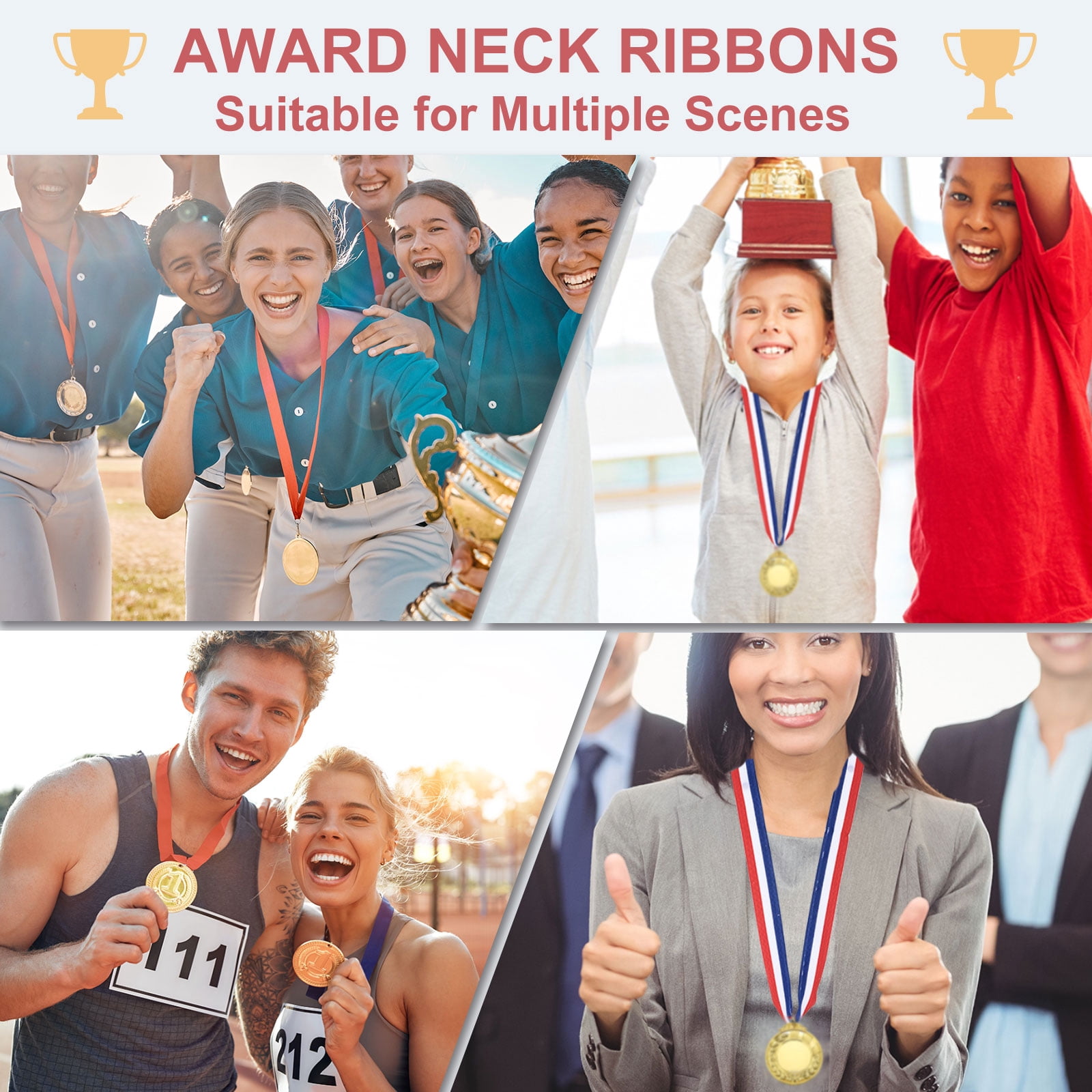 Uxcell Award Neck Ribbons with Snap Clips Polyester Medal Lanyards for Competitions 5 Color 100 Pack