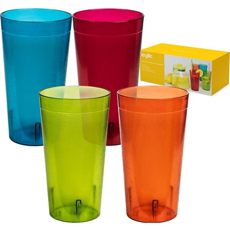 Reusable Plastic Cup Drinkware Tumblers - 4 Assorted colors break resistant 20 oz dishwasher safe drinking stacking water glasses cups! great decorations restaurant quality suitable 4 toddler & (Best Plastic Cups Dishwasher Safe)