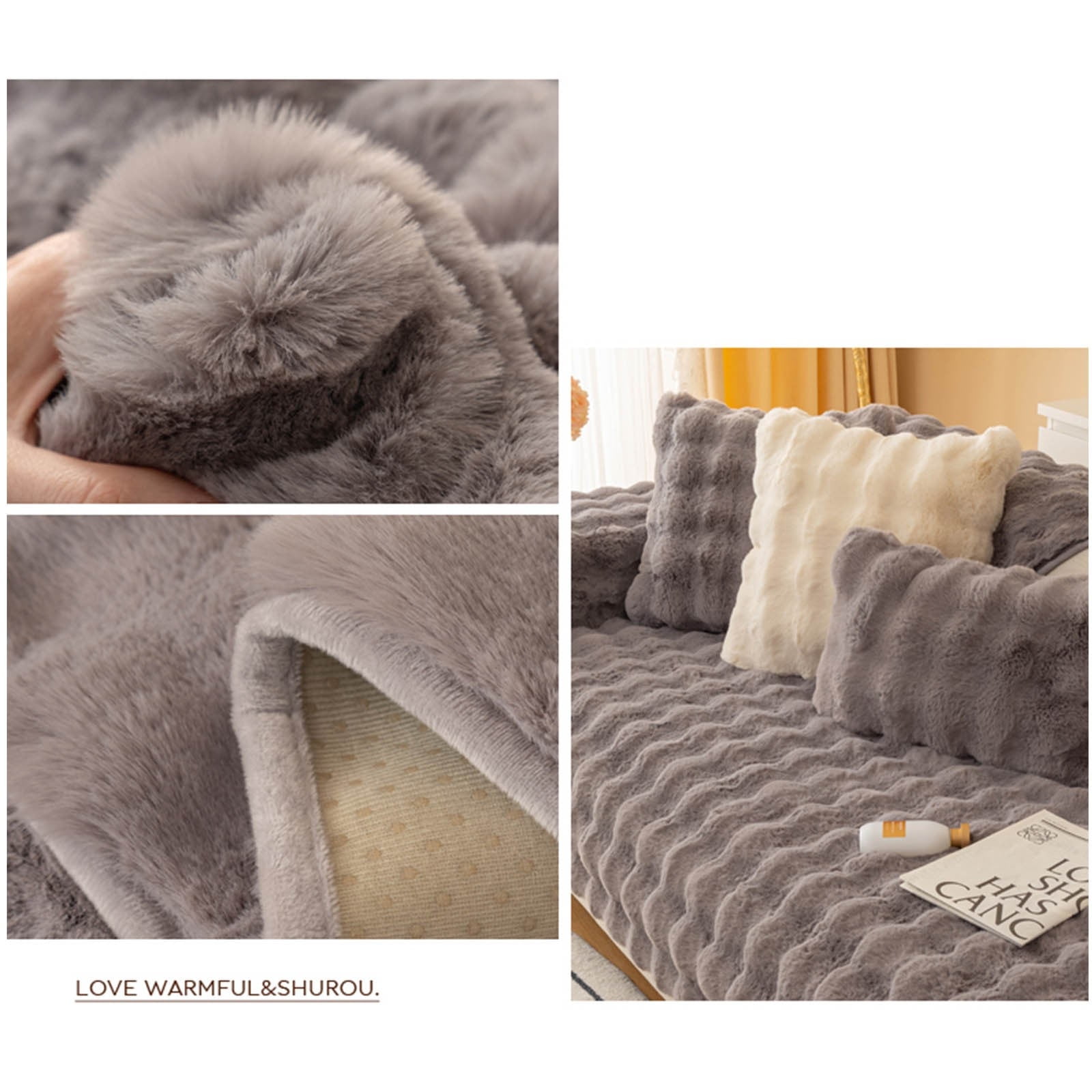 Couch Cover,Soft Warm Faux Fur Sofa Couch Cover, Plush Shaggy Sectional Couch Covers, Non-Slip Sofa Slipcover for Dogs Cats Pet Love Seat Recliner Leather，27''x82''