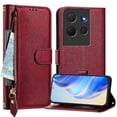 thumbnail image 5 of Étui Portefeuille pour TCL 503 avec Poche à Fermeture Éclair, Porte-Cartes, Support, Dragonne, Étui à Rabat en Cuir Rouge, 5 of 5